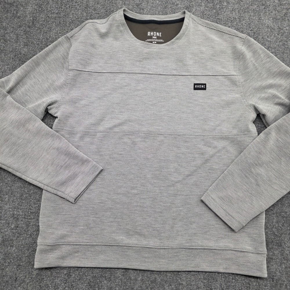 Rhone Mens Medium Crewneck Sweatshirt Gray Performance Stretch Pullover Gray